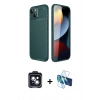 MARSİLYAN™- iPhone 14 Kılıf Eksen Form Prime - Siyah 3D Antistatik Cam Ekran Koruyucu + PVD Metal Kamera Lens - SH
