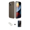 MARSİLYAN™- iPhone 14 Kılıf Eksen Form Prime - Siyah 3D Antistatik Hayalet Cam Ekran Koruyucu + Diamond Kamera Lens - PE