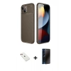 MARSİLYAN™- iPhone 14 Kılıf Eksen Form Prime - Siyah 3D Antistatik Hayalet Cam Ekran Koruyucu + Diamond Kamera Lens - KI