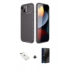 MARSİLYAN™- iPhone 14 Kılıf Eksen Form Prime - Siyah 3D Antistatik Hayalet Cam Ekran Koruyucu + Diamond Kamera Lens - YL