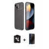MARSİLYAN™- iPhone 14 Kılıf Eksen Form Prime - Siyah 3D Antistatik Hayalet Cam Ekran Koruyucu + PVD Metal Kamera Lens - TU