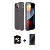 MARSİLYAN™- iPhone 14 Kılıf Eksen Form Prime - Siyah 3D Antistatik Hayalet Cam Ekran Koruyucu + PVD Metal Kamera Lens - MI