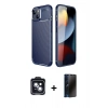 MARSİLYAN™- iPhone 14 Kılıf Eksen Form Prime - Siyah 3D Antistatik Hayalet Cam Ekran Koruyucu + PVD Metal Kamera Lens - SH