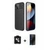 MARSİLYAN™- iPhone 14 Kılıf Eksen Form Prime - Siyah 3D Antistatik Hayalet Cam Ekran Koruyucu + PVD Metal Kamera Lens - TU