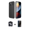 MARSİLYAN™- iPhone 14 Kılıf Eksen Form Prime - Siyah 3D Antistatik Hayalet Cam Ekran Koruyucu + PVD Metal Kamera Lens - SH