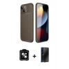 MARSİLYAN™- iPhone 14 Kılıf Eksen Form Prime - Siyah 3D Antistatik Hayalet Cam Ekran Koruyucu + PVD Metal Kamera Lens - TU