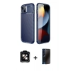 MARSİLYAN™- iPhone 14 Kılıf Eksen Form Prime - Siyah 3D Antistatik Hayalet Cam Ekran Koruyucu + PVD Metal Kamera Lens - TU