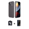 MARSİLYAN™- iPhone 14 Kılıf Eksen Form Prime - Siyah 3D Antistatik Hayalet Cam Ekran Koruyucu + PVD Metal Kamera Lens - SH