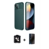 MARSİLYAN™- iPhone 14 Kılıf Eksen Form Prime - Siyah 3D Antistatik Hayalet Cam Ekran Koruyucu + PVD Metal Kamera Lens - TU
