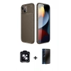 MARSİLYAN™- iPhone 14 Kılıf Eksen Form Prime - Siyah 3D Antistatik Hayalet Cam Ekran Koruyucu + PVD Metal Kamera Lens - MI