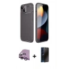 MARSİLYAN™- iPhone 14 Kılıf Eksen Form Prime - Siyah 3D Antistatik Hayalet Cam Ekran Koruyucu + Raze Metal Kamera Lens - MR