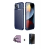 MARSİLYAN™- iPhone 14 Kılıf Eksen Form Prime - Siyah 3D Antistatik Hayalet Cam Ekran Koruyucu + Raze Metal Kamera Lens - MR