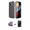 MARSİLYAN™- iPhone 14 Kılıf Eksen Form Prime - Siyah 3D Antistatik Hayalet Cam Ekran Koruyucu + Raze Metal Kamera Lens - SH