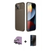 MARSİLYAN™- iPhone 14 Kılıf Eksen Form Prime - Siyah 3D Antistatik Hayalet Cam Ekran Koruyucu + Raze Metal Kamera Lens - GS