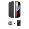 MARSİLYAN™- iPhone 14 Kılıf Eksen Form Prime - Siyah 3D Antistatik Hayalet Cam Ekran Koruyucu + Raze Metal Kamera Lens - MR