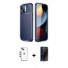 MARSİLYAN™- iPhone 14 Kılıf Eksen Form Prime - Siyah 3D Antistatik Hayalet Cam Ekran Koruyucu + Shine Kamera Lens - YL