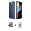 MARSİLYAN™- iPhone 14 Kılıf Eksen Form Prime - Siyah Bilvis 3D Mat Cam Ekran Koruyucu + Raze Metal Kamera Lens - KI
