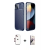 MARSİLYAN™- iPhone 14 Kılıf Eksen Form Prime - Siyah Bilvis 3D Mat Cam Ekran Koruyucu + Kırmızı Shine Kamera Lens