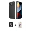 MARSİLYAN™- iPhone 14 Kılıf Eksen Form Prime - Siyah Bilvis 3D Mat Cam Ekran Koruyucu + PVD Metal Kamera Lens - PE