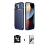 MARSİLYAN™- iPhone 14 Kılıf Eksen Form Prime - Siyah Bilvis 3D Mat Cam Ekran Koruyucu + PVD Metal Kamera Lens - TU