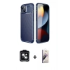 MARSİLYAN™- iPhone 14 Kılıf Eksen Form Prime - Siyah Bilvis 3D Mat Cam Ekran Koruyucu + PVD Metal Kamera Lens - YL