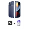 MARSİLYAN™- iPhone 14 Kılıf Eksen Form Prime - Siyah Bilvis 5in1 3D Magic Cam Ekran Koruyucu + PVD Metal Kamera Lens - PE
