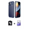 MARSİLYAN™- iPhone 14 Kılıf Eksen Form Prime - Siyah Bilvis 5in1 5D Magic Hayalet Cam Ekran Koruyucu + PVD Metal Kamera Lens - GS