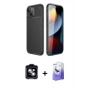MARSİLYAN™- iPhone 14 Kılıf Eksen Form Prime - Siyah Bilvis 5in1 5D Magic Hayalet Cam Ekran Koruyucu + PVD Metal Kamera Lens - MI