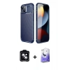 MARSİLYAN™- iPhone 14 Kılıf Eksen Form Prime - Siyah Bilvis 5in1 5D Magic Hayalet Cam Ekran Koruyucu + PVD Metal Kamera Lens - MI