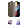 MARSİLYAN™- iPhone 14 Kılıf Eksen Form Prime - Siyah Bilvis 5in1 5D Magic Hayalet Cam Ekran Koruyucu + Mor Raze Metal Kamera Lens