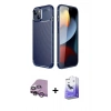 MARSİLYAN™- iPhone 14 Kılıf Eksen Form Prime - Siyah Bilvis 5in1 5D Magic Hayalet Cam Ekran Koruyucu + Mor Raze Metal Kamera Lens