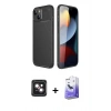 MARSİLYAN™- iPhone 14 Kılıf Eksen Form Prime - Siyah Bilvis 5in1 5D Magic Hayalet Cam Ekran Koruyucu + PVD Metal Kamera Lens - PE