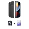 MARSİLYAN™- iPhone 14 Kılıf Eksen Form Prime - Siyah Bilvis 5in1 5D Magic Hayalet Cam Ekran Koruyucu + PVD Metal Kamera Lens - SH