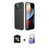 MARSİLYAN™- iPhone 14 Kılıf Eksen Form Prime - Siyah Bilvis 5in1 5D Magic Hayalet Cam Ekran Koruyucu + PVD Metal Kamera Lens - TU