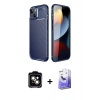 MARSİLYAN™- iPhone 14 Kılıf Eksen Form Prime - Siyah Bilvis 5in1 5D Magic Hayalet Cam Ekran Koruyucu + PVD Metal Kamera Lens - TU
