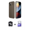 MARSİLYAN™- iPhone 14 Kılıf Eksen Form Prime - Siyah Bilvis 5in1 5D Magic Hayalet Cam Ekran Koruyucu + Yeşil PVD Metal Kamera Lens