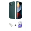 MARSİLYAN™- iPhone 14 Kılıf Eksen Form Prime - Siyah Bilvis 5in1 5D Magic Hayalet Cam Ekran Koruyucu + Yeşil Diamond Kamera Lens