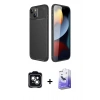 MARSİLYAN™- iPhone 14 Kılıf Eksen Form Prime - Siyah Bilvis 5in1 5D Magic Hayalet Cam Ekran Koruyucu + Yeşil PVD Metal Kamera Lens