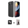 MARSİLYAN™- iPhone 14 Kılıf Eksen Form Prime - Siyah Bilvis Hayalet Cam Ekran Koruyucu + PVD Metal Kamera Lens - PE