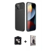 MARSİLYAN™- iPhone 14 Kılıf Eksen Form Prime - Siyah Bilvis Hayalet Cam Ekran Koruyucu + PVD Metal Kamera Lens - TU