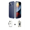MARSİLYAN™- iPhone 14 Kılıf Eksen Form Prime - Siyah Bilvis Hayalet Cam Ekran Koruyucu + Shine Kamera Lens - SH