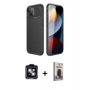 MARSİLYAN™- iPhone 14 Kılıf Eksen Form Prime - Siyah Bilvis Hayalet Cam Ekran Koruyucu + PVD Metal Kamera Lens - YL