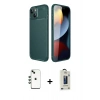 MARSİLYAN™- iPhone 14 Kılıf Eksen Form Prime - Siyah Bilvis Hayalet Cam Ekran Koruyucu + Yeşil Shine Kamera Lens