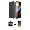 MARSİLYAN™- iPhone 14 Kılıf Eksen Form Prime - Siyah Buffer Cam Ekran Koruyucu + Mavi PVD Metal Kamera Lens