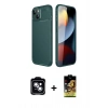 MARSİLYAN™- iPhone 14 Kılıf Eksen Form Prime - Siyah Buffer Cam Ekran Koruyucu + Mavi PVD Metal Kamera Lens