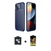 MARSİLYAN™- iPhone 14 Kılıf Eksen Form Prime - Siyah Buffer Cam Ekran Koruyucu + PVD Metal Kamera Lens - SH
