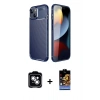 MARSİLYAN™- iPhone 14 Kılıf Eksen Form Prime - Siyah Buffer Hayalet Cam Ekran Koruyucu + Gümüş PVD Metal Kamera Lens