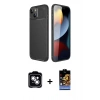MARSİLYAN™- iPhone 14 Kılıf Eksen Form Prime - Siyah Buffer Hayalet Cam Ekran Koruyucu + Gümüş PVD Metal Kamera Lens