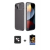 MARSİLYAN™- iPhone 14 Kılıf Eksen Form Prime - Siyah Buffer Hayalet Cam Ekran Koruyucu + PVD Metal Kamera Lens - PE