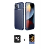 MARSİLYAN™- iPhone 14 Kılıf Eksen Form Prime - Siyah Buffer Hayalet Cam Ekran Koruyucu + PVD Metal Kamera Lens - PE